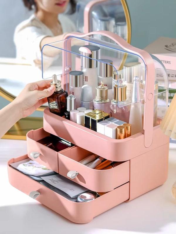 LuxoGlow™ Multi-Functional Cosmetic Organizer with Drawers – Dark Jade