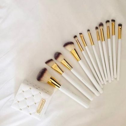 ElegancePro™ 12-Piece White & Gold Premium Makeup Brush Set