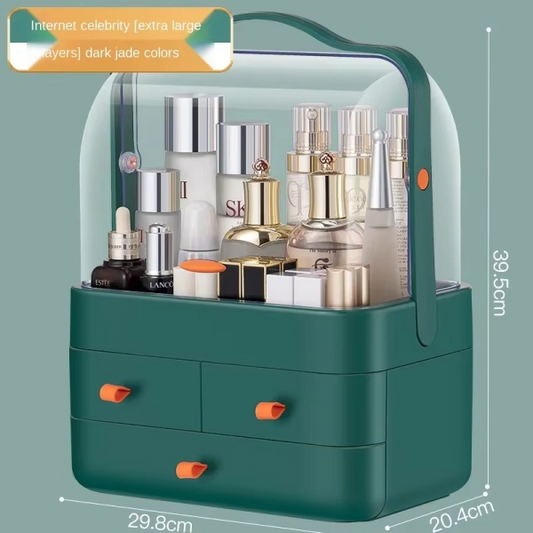 LuxoGlow™ Multi-Functional Cosmetic Organizer with Drawers – Dark Jade