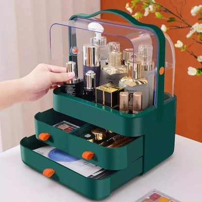 LuxoGlow™ Multi-Functional Cosmetic Organizer with Drawers – Dark Jade