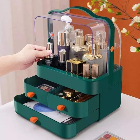 LuxoGlow™ Multi-Functional Cosmetic Organizer with Drawers – Dark Jade
