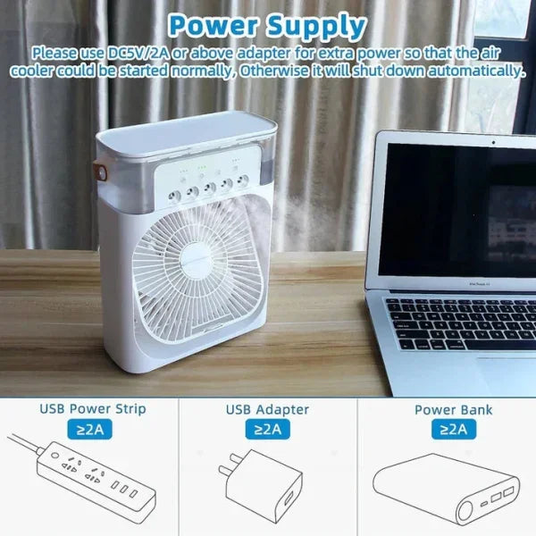 SmartCool™ Portable USB Air Conditioner Fan – Mini Air Cooler & Humidifier