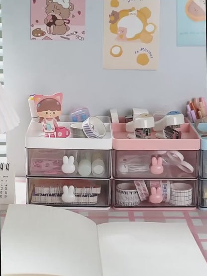 BunnyBox™ Clear Desk Organizer – Cute Rabbit Handle Storage