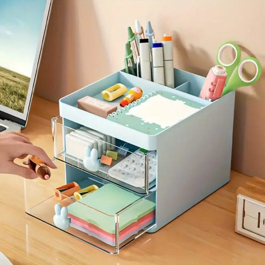BunnyBox™ Clear Desk Organizer – Cute Rabbit Handle Storage