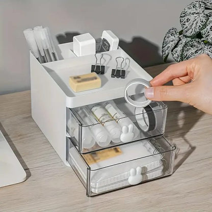 BunnyBox™ Clear Desk Organizer – Cute Rabbit Handle Storage