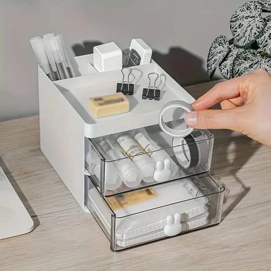 BunnyBox™ Clear Desk Organizer – Cute Rabbit Handle Storage