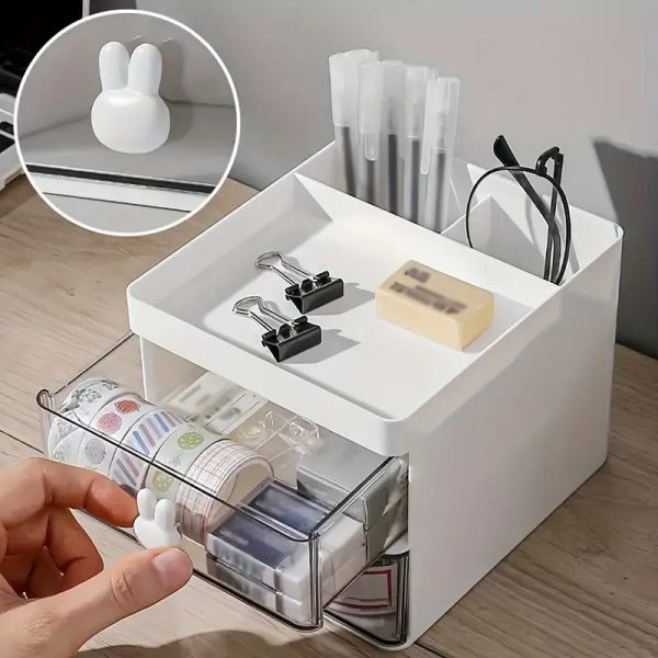 BunnyBox™ Clear Desk Organizer – Cute Rabbit Handle Storage