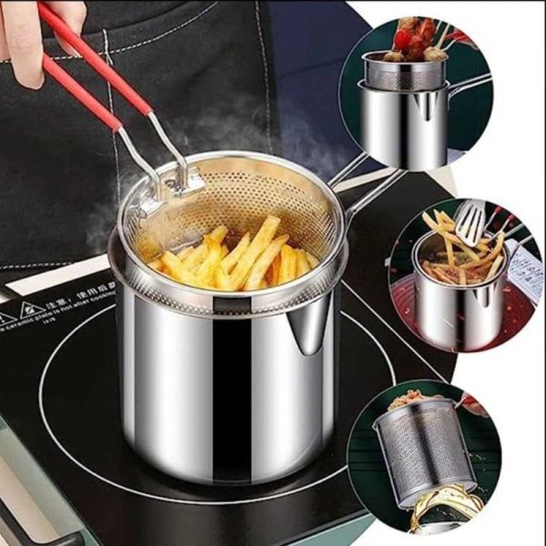 OilMaster™ Stainless Steel Deep Fryer Pot with Strainer – 1200ML Capacity | Heavy-Duty & Easy to Clean