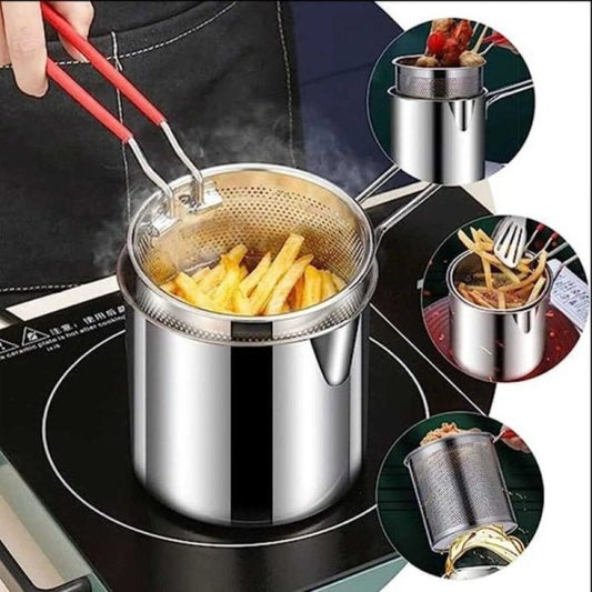 OilMaster™ Stainless Steel Deep Fryer Pot with Strainer – 1200ML Capacity | Heavy-Duty & Easy to Clean