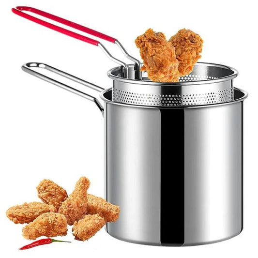 OilMaster™ Stainless Steel Deep Fryer Pot with Strainer – 1200ML Capacity | Heavy-Duty & Easy to Clean