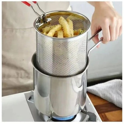 OilMaster™ Stainless Steel Deep Fryer Pot with Strainer – 1200ML Capacity | Heavy-Duty & Easy to Clean