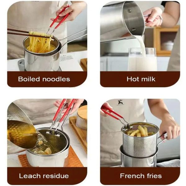 OilMaster™ Stainless Steel Deep Fryer Pot with Strainer – 1200ML Capacity | Heavy-Duty & Easy to Clean