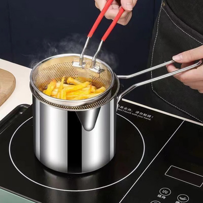 OilMaster™ Stainless Steel Deep Fryer Pot with Strainer – 1200ML Capacity | Heavy-Duty & Easy to Clean