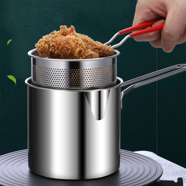 OilMaster™ Stainless Steel Deep Fryer Pot with Strainer – 1200ML Capacity | Heavy-Duty & Easy to Clean