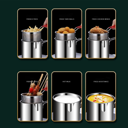 OilMaster™ Stainless Steel Deep Fryer Pot with Strainer – 1200ML Capacity | Heavy-Duty & Easy to Clean
