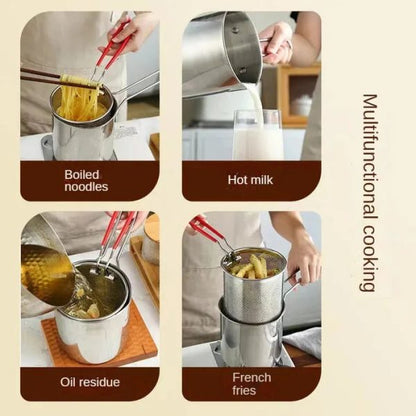 OilMaster™ Stainless Steel Deep Fryer Pot with Strainer – 1200ML Capacity | Heavy-Duty & Easy to Clean