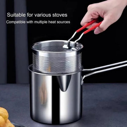 OilMaster™ Stainless Steel Deep Fryer Pot with Strainer – 1200ML Capacity | Heavy-Duty & Easy to Clean
